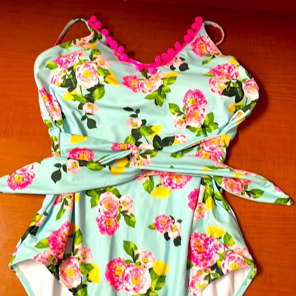 NWT Betsey Johnson teal and pink one piece swimsuit